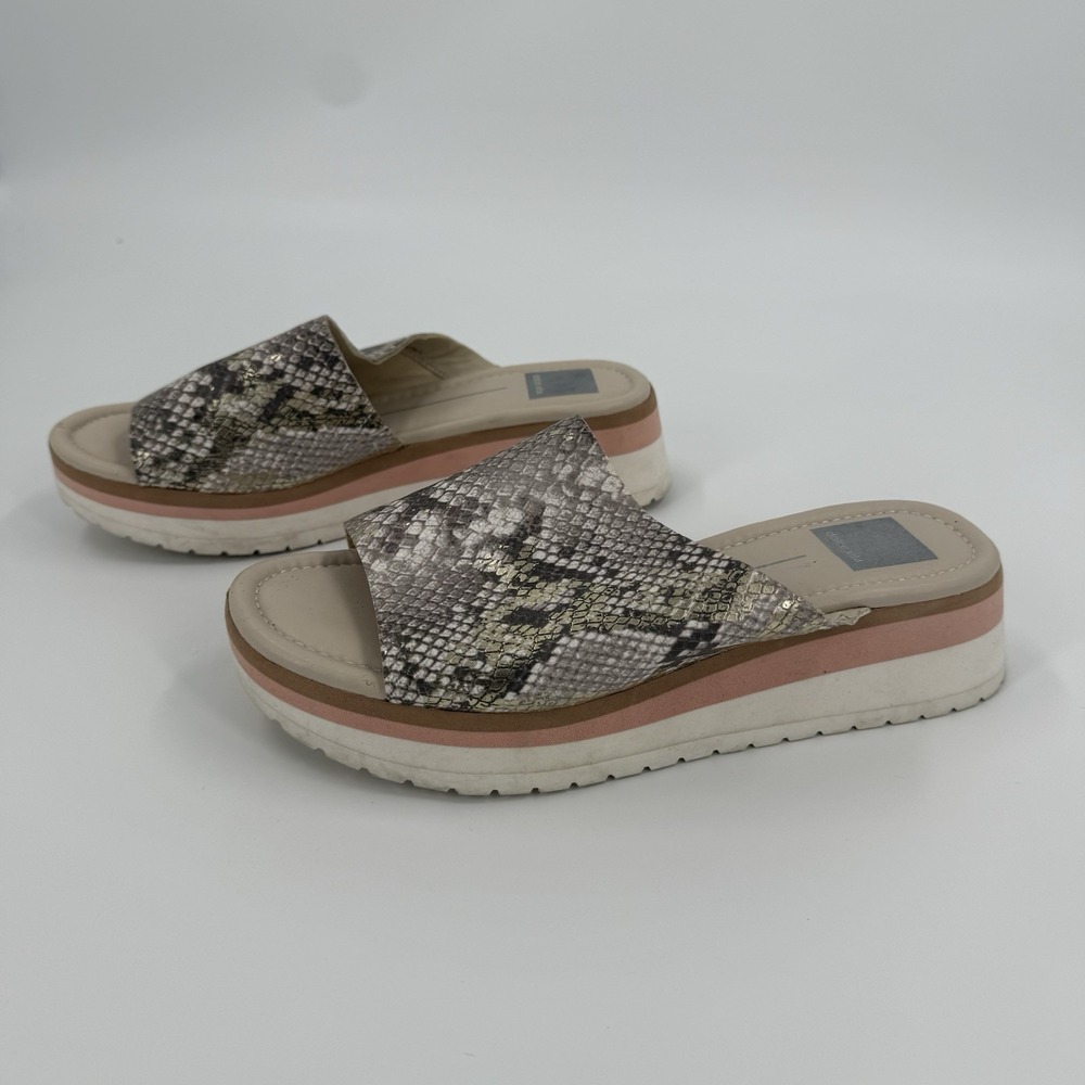 Dolce Vita Milo Women's Size 8 Snake Print Platform Slide Sandals Pink White